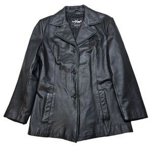 Wilsons Maxima Leather Jacket‎ Womens Large Black Buttoned 90's Y2K Classic